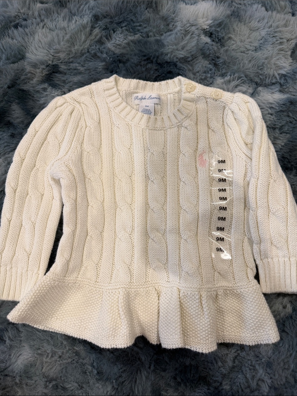 Ralph Lauren Cream Cable-Knit Baby Peplum Sweater